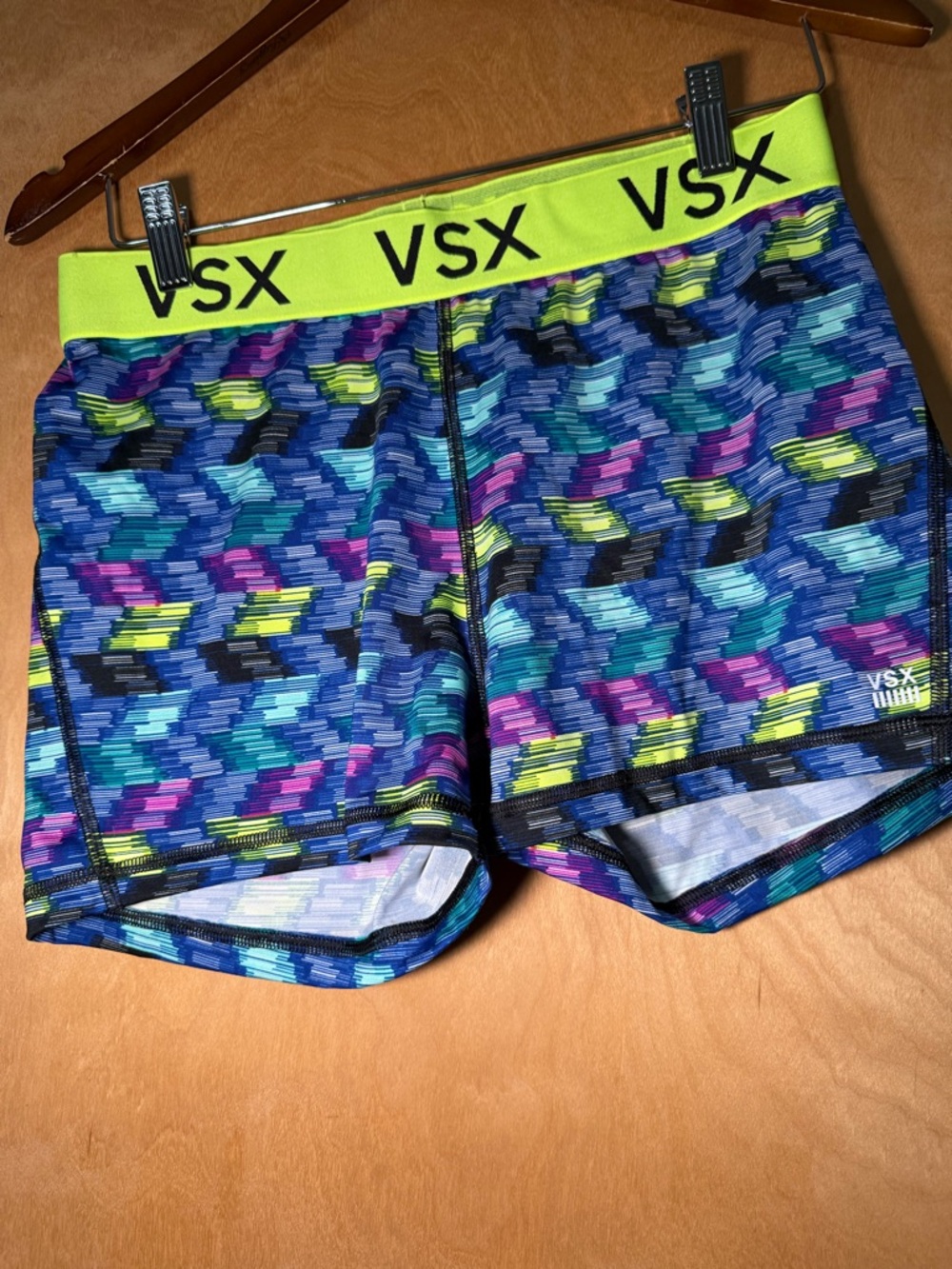 Victoria's Secret Neon Yellow and Blue Multicolor VSX Sport Shorts